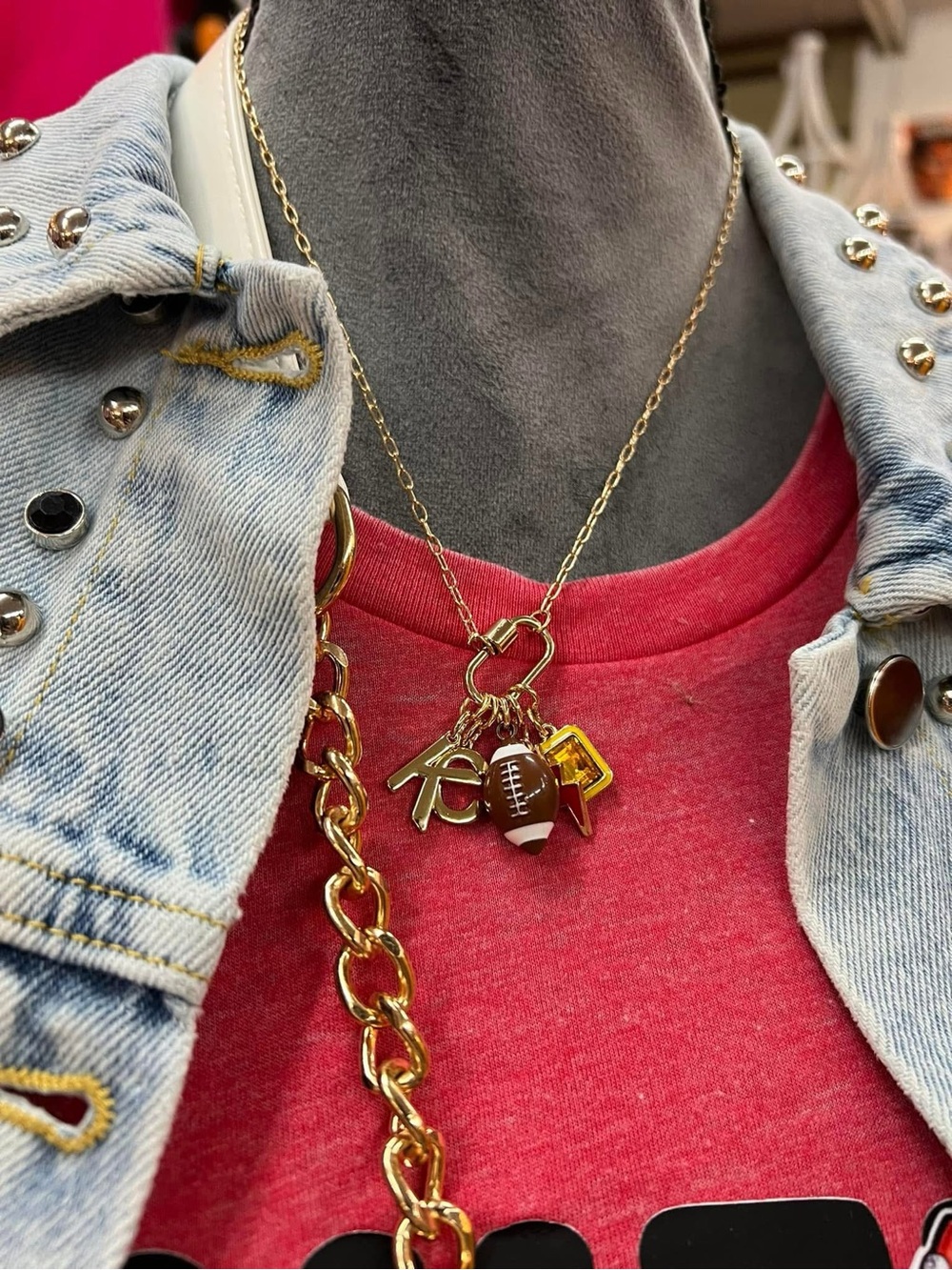 18 inch Gold dipped KC Chiefs Charm Necklace - Women's Jewelry- Football